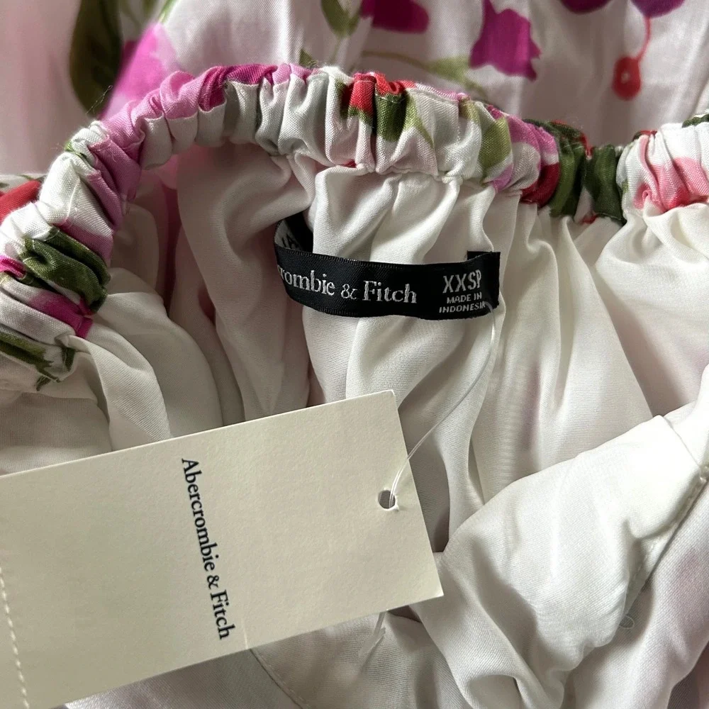 NWT A&F Hardware Drama Puff Sleeve Maxi Dress Pink Floral XXS Petite Cottagecore